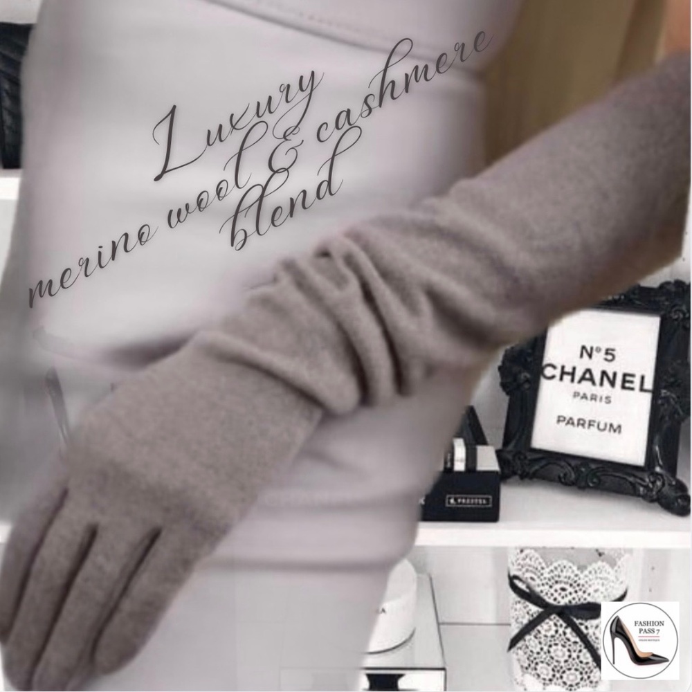 Luxury Long Cashmere Merino Wool Gloves Classic Taupe Driving Winter Warm gloves